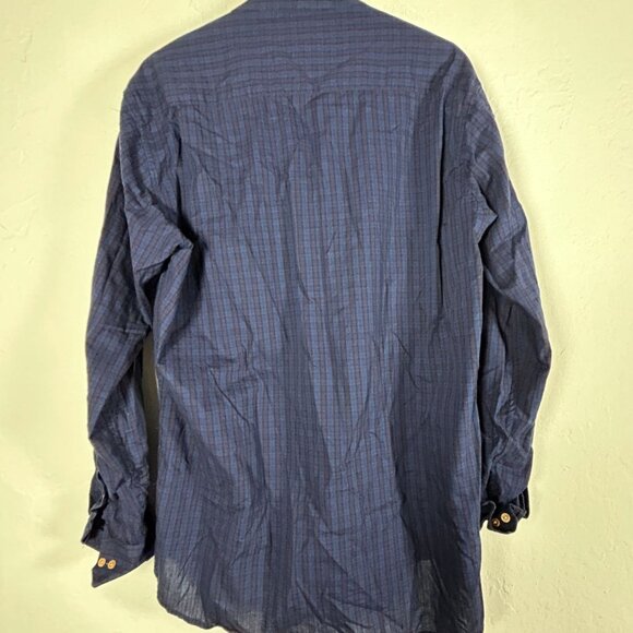 French Crown Mens Blue Purple Plaid Casual Long-Sleeve Henley Shirt Size 44 - Picture 2 of 8